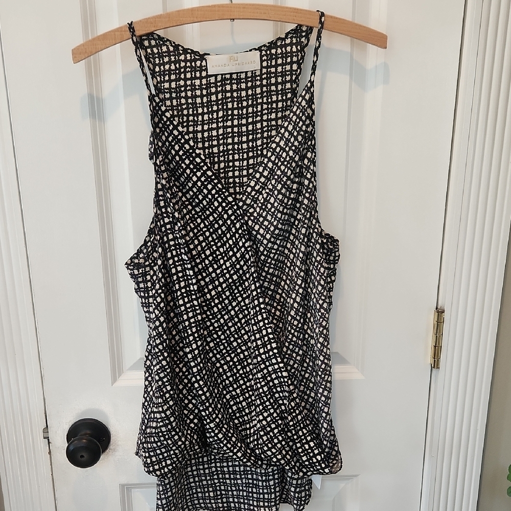 Amanda Uprichard Black and White Asymmetrical Wrap Blouse